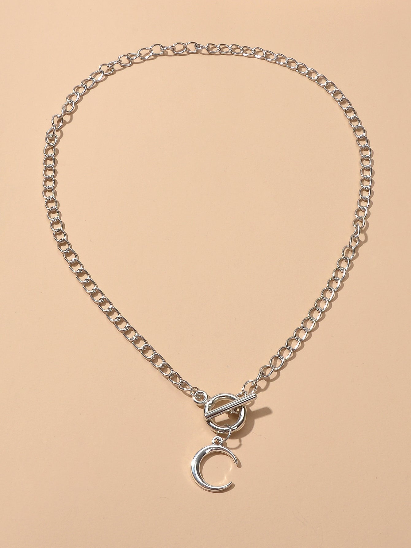 Punk Silver Chain Circle Bar Moon Pendant Necklace Party Decoration for Women-1