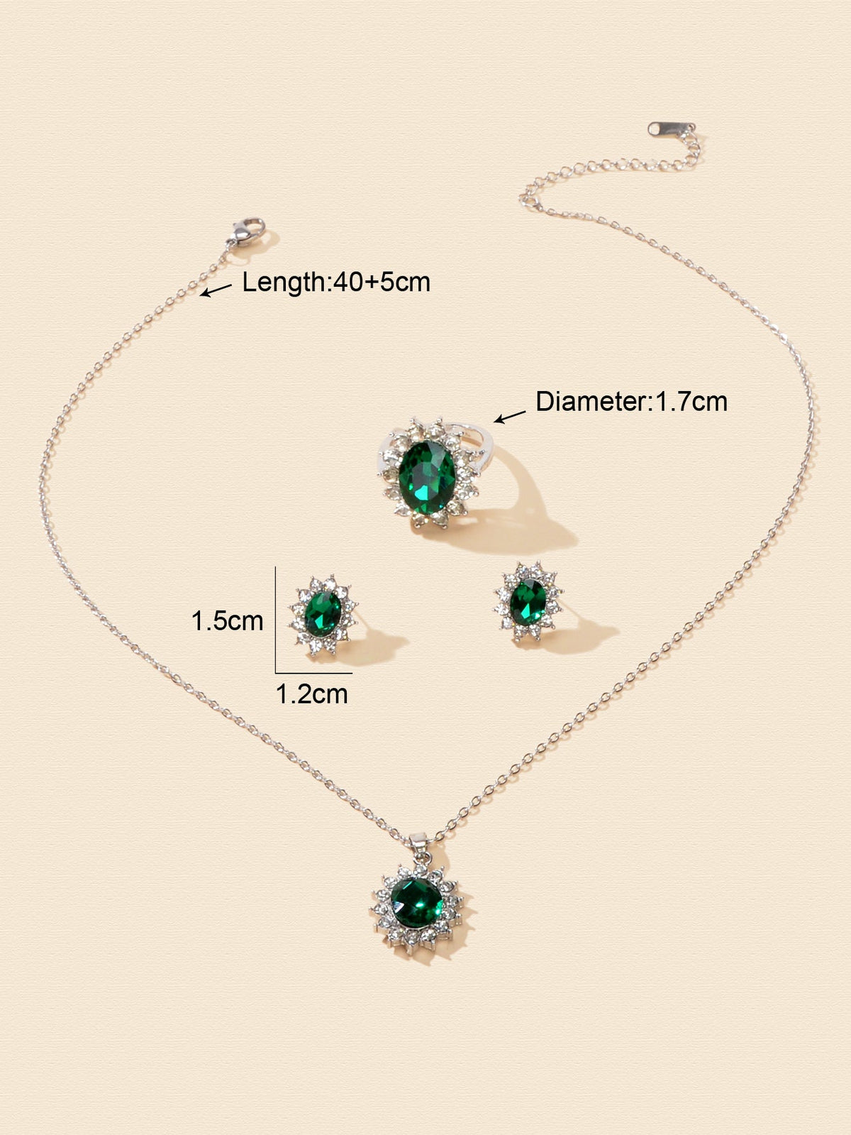 Crystal Flower Necklace Stud Earrings Finger Ring Luxury Wedding Jewellery Set-1