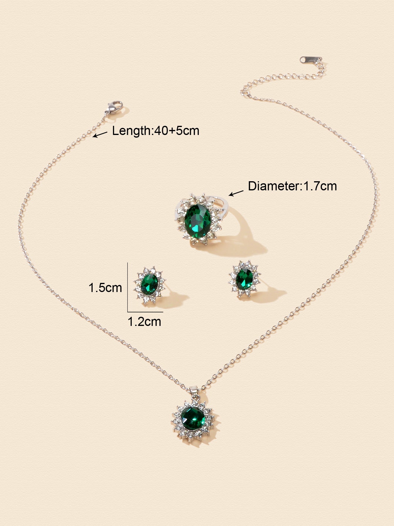 Crystal Flower Necklace Stud Earrings Finger Ring Luxury Wedding Jewellery Set-1
