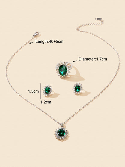 Crystal Flower Necklace Stud Earrings Finger Ring Luxury Wedding Jewellery Set-1