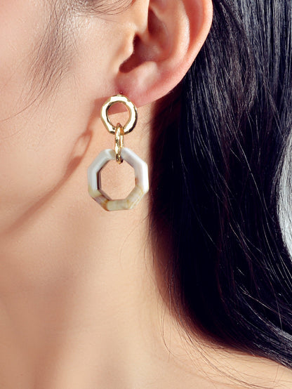 Retro Gold Lock Mottled Acrylic Marble Dangle Geometric Pierced Party Earrings-1