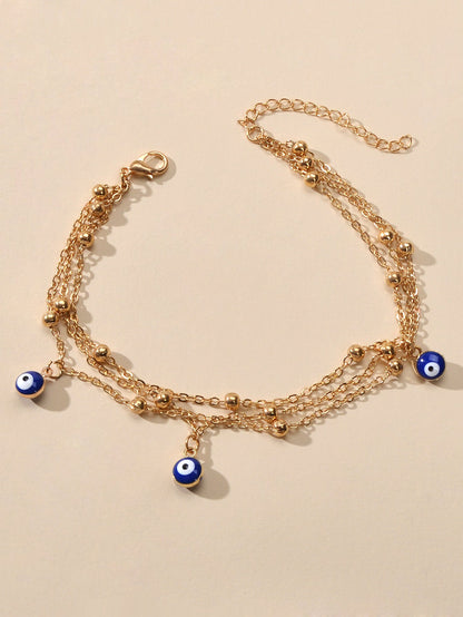 Eye Charm Beads Anklet Adjustable Beach Layered Ankle Gold Foot Chain Jewellery-1