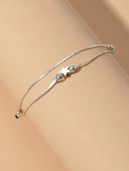 Boho Chic Beach Double layer Chain Beads Star Sandal Beaded Anklet Bracelet Gift-2