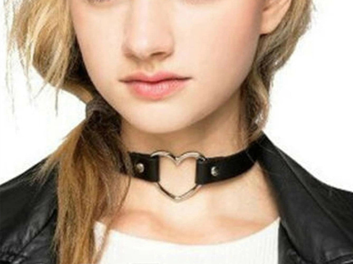 Heart Adjustable Choker Rhinestone Decoration Punk Necklace Goth Cosplay Jewelry-5