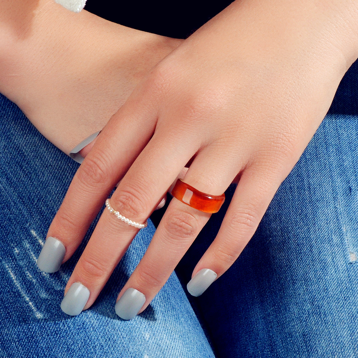 2pcs Pearl Elastic Resin Transparent Trendy Chunky Multiple Rings Bulk Pack Gift-1