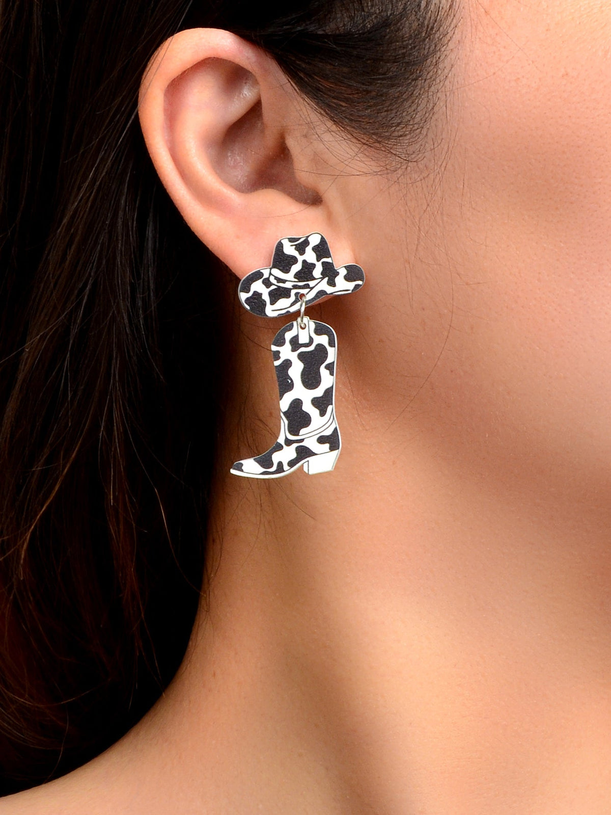 Retro Design Style Cowboy Boots Hats Acrylic Black White Pattern Dangle Earrings-1