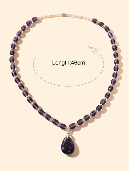 Ethnic Jewelry Sweater Chain Purple Beaded Water Drop Pendant Bohemian Necklace-1