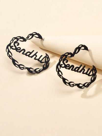 Goth Hip Hop Punk Style Black Hollow Heart Chunky Statement Stud Women Earrings-1