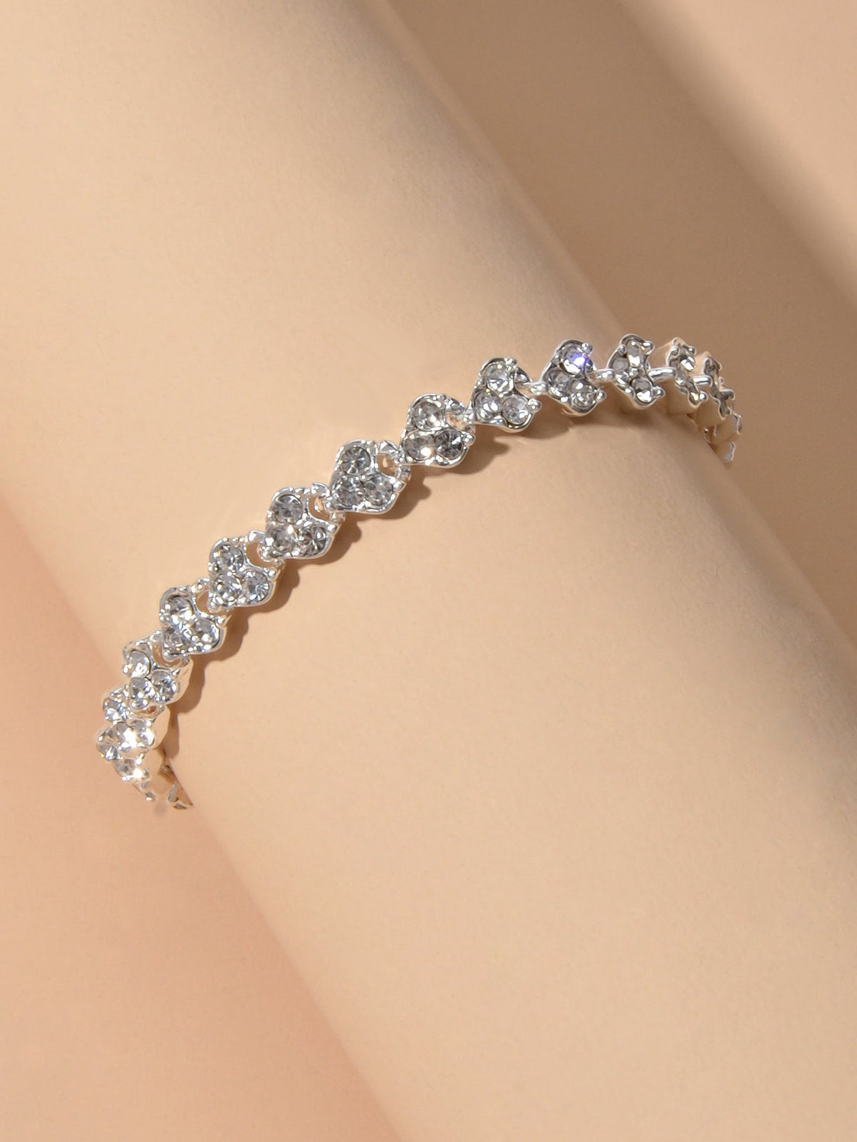 Feelontop Heart Jewellery Silver Chain Cubic Zirconia Tennis Collection Bracelet-1