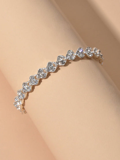 Feelontop Heart Jewellery Silver Chain Cubic Zirconia Tennis Collection Bracelet-1
