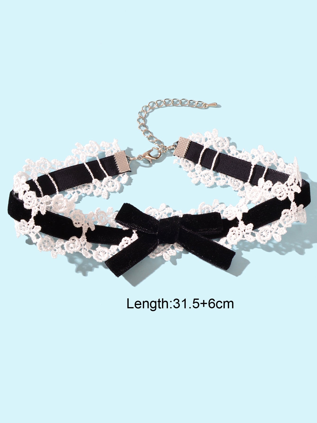 90s White Lace Flower Black Velvet Bowknot Tattoo Choker Necklace Grunge Collar-1