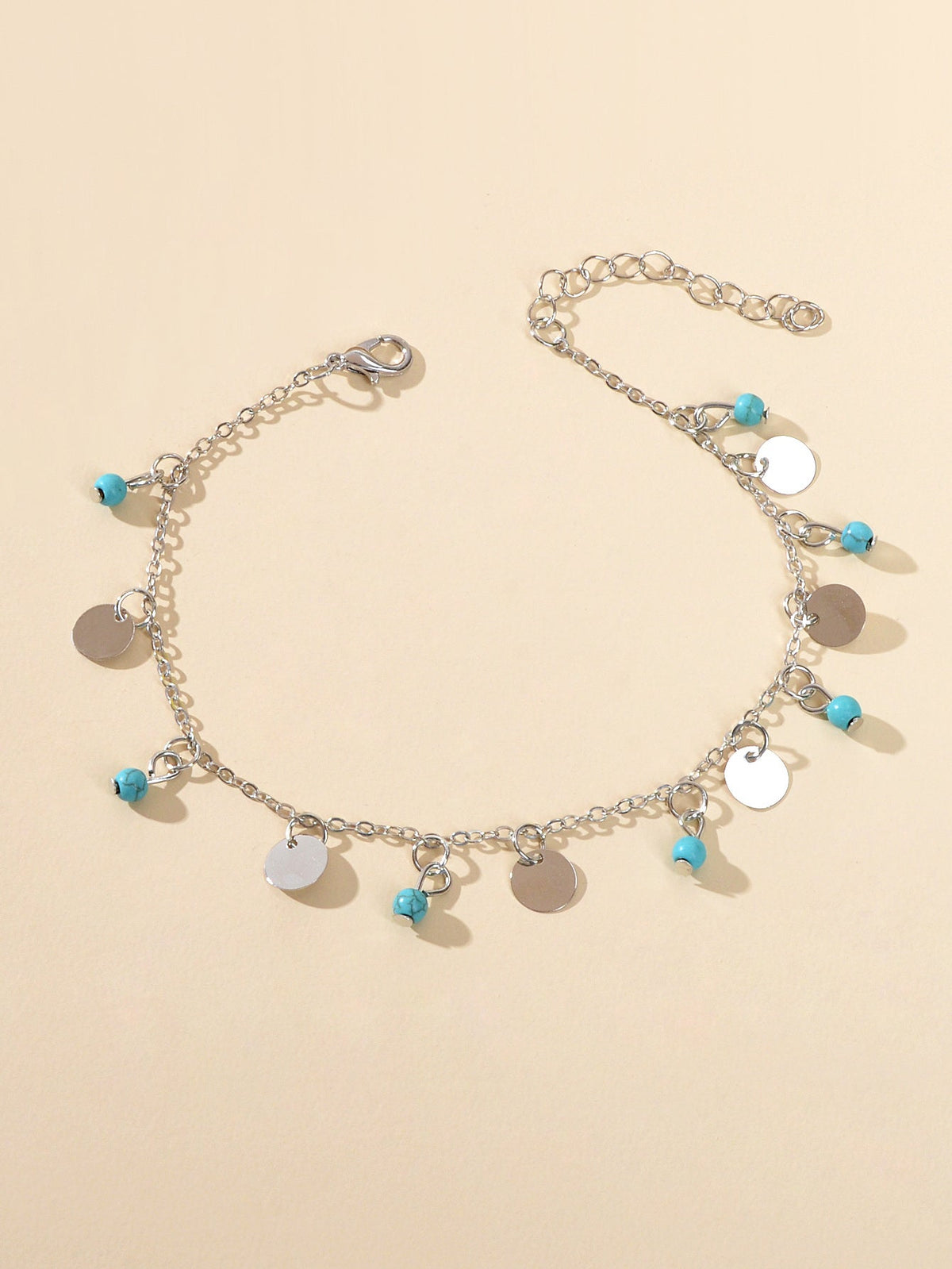 1pc Foot Beach Jewellery Silver Chain Disc Turquoise Charm Women Anklet Bracelet-1