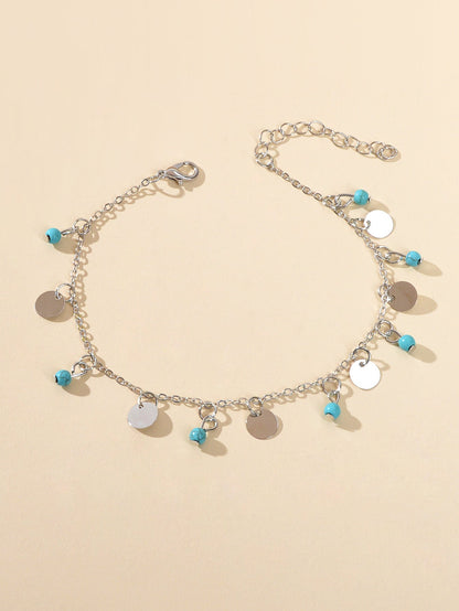 1pc Foot Beach Jewellery Silver Chain Disc Turquoise Charm Women Anklet Bracelet-1
