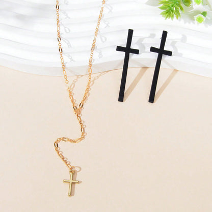 Cross Pendant Necklace and Earrings Set - Symbolic Statement of Faith Jewellery-2