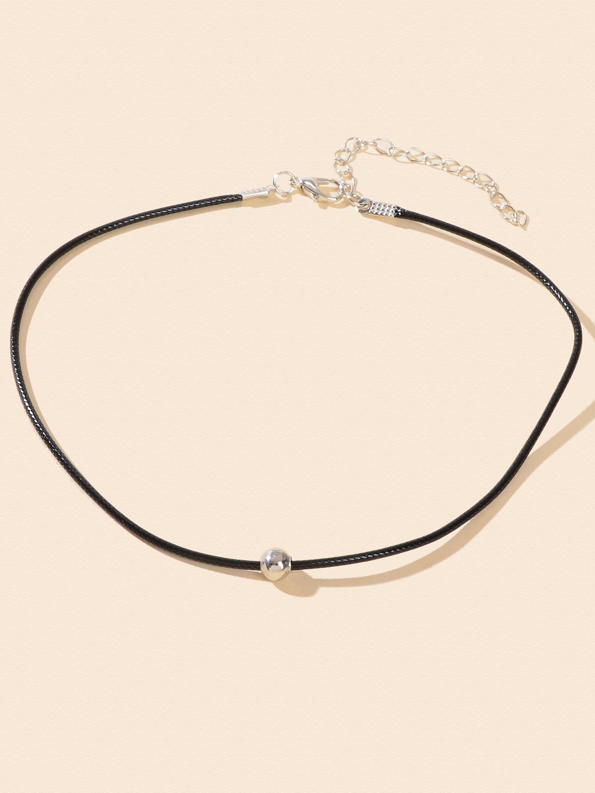 Silver Bead Decor Black Pu Leather Choker Women Collar Punk Rock Style Jewellery-1