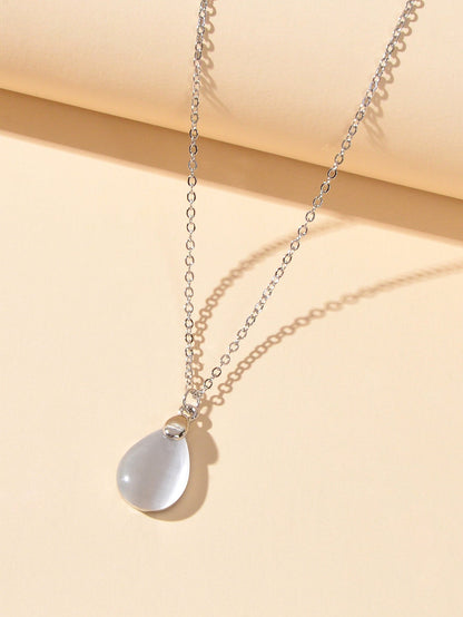 Textured Jewelry Silver Chain Opal Water Drop Charm Necklace Gift for Women Girl-1