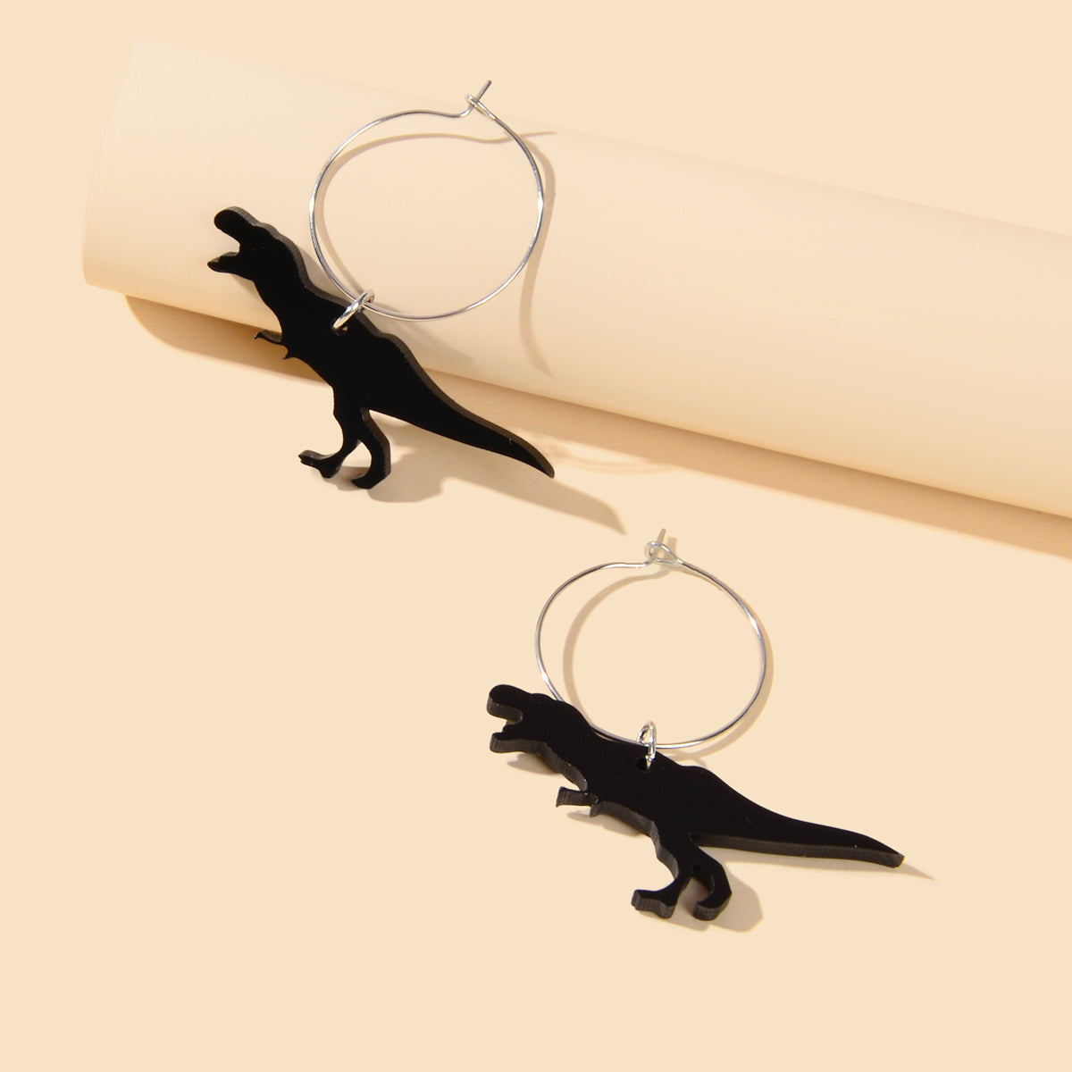 Hip Hop Punk Goth Style Black Acrylic Dinosaur Statement Hoop Big Women Earrings-1