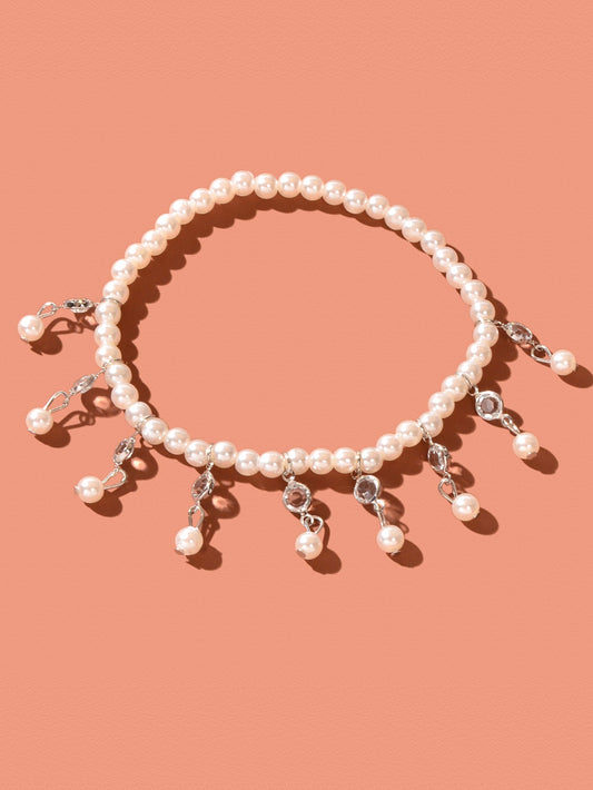 Beach Elastic Imitation Pearl Bead Charm Anklet Foot Chain Bracelet Jewelry Gift-0