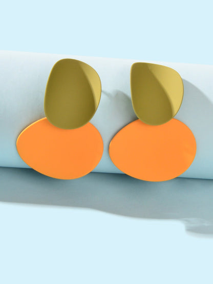 Korean Green Orange Geometric Statement Stud Party Earrings Costume Jewellery-1
