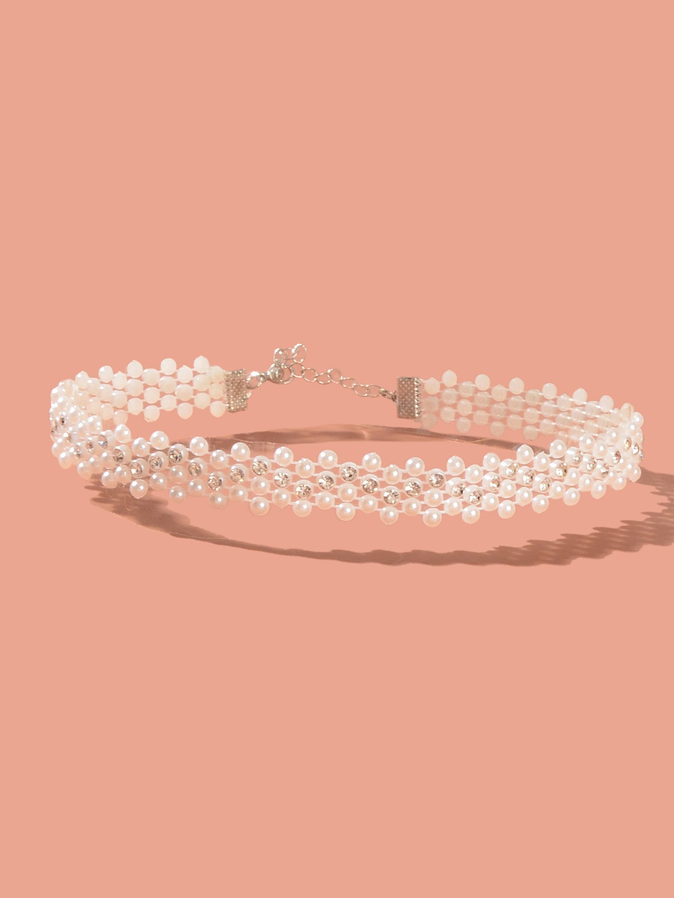 Retro Imitation Pearl Rhinestone Multi-layer Chain Hollow Short Choker Necklace-1