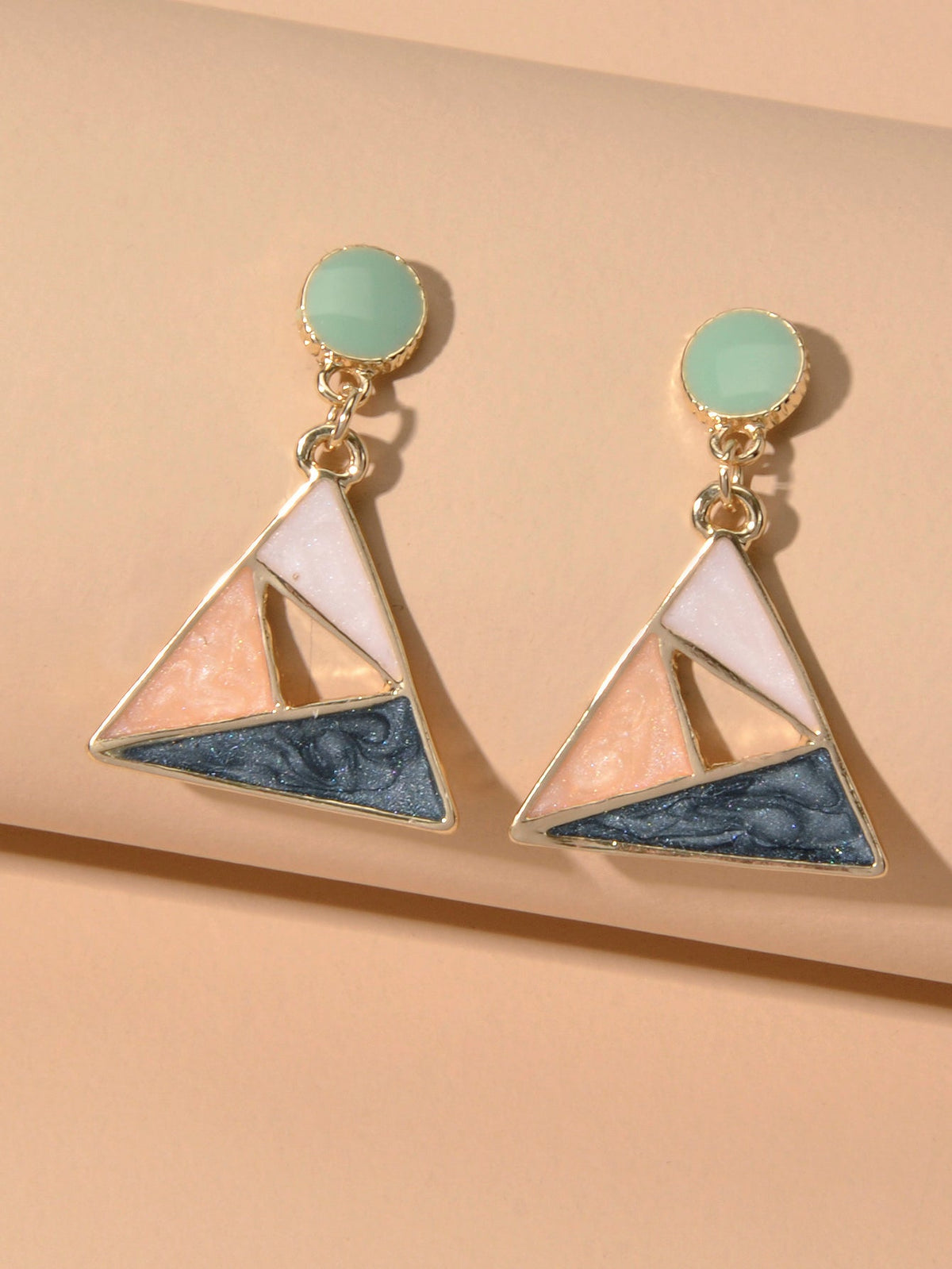 Trendy Multi-colored Enamel Triangle Geometric Dangle Party Designer Earrings-1