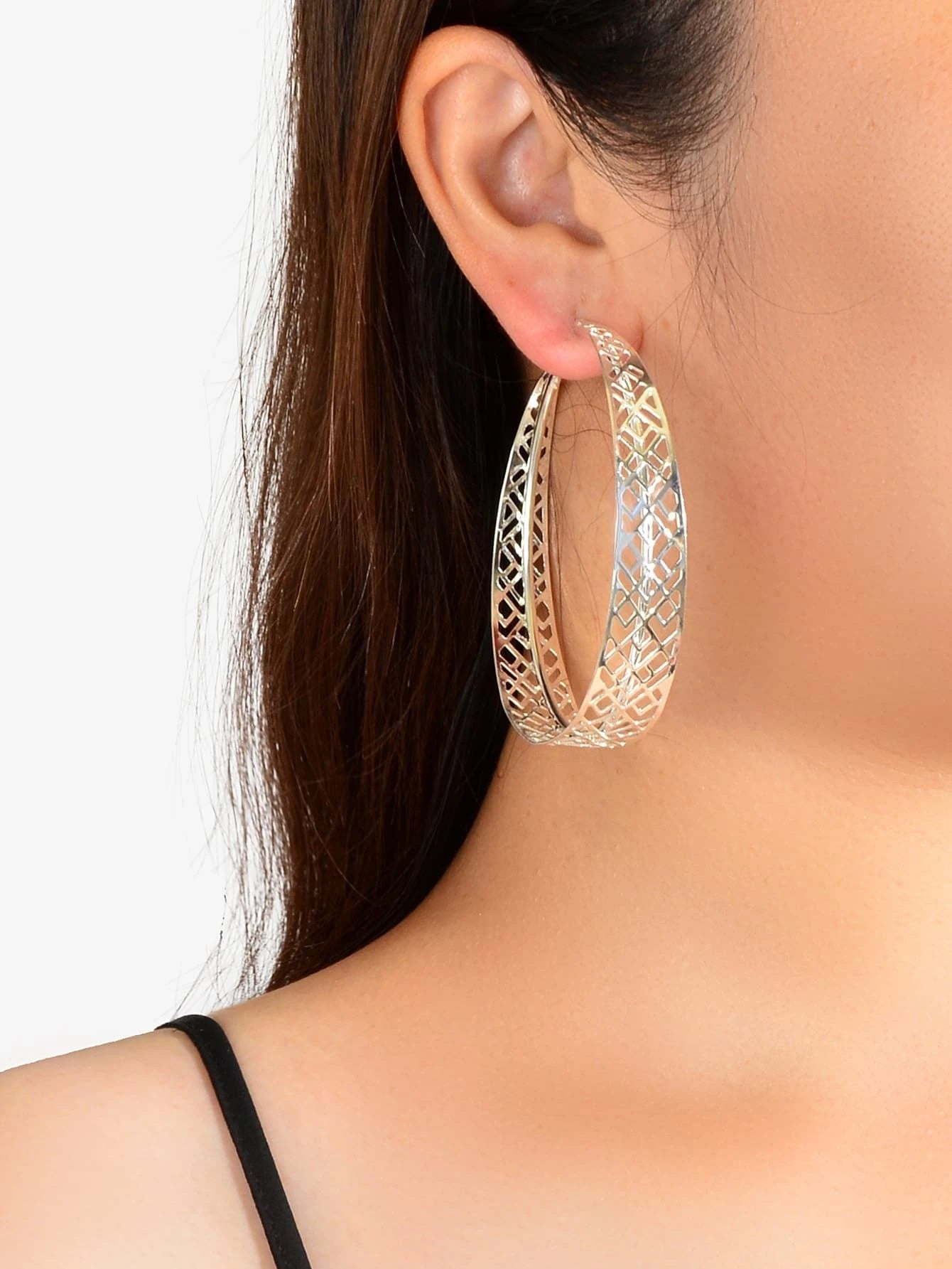 Ethnic Hollow out Geometric Big Statement Hoop Huggie Earrings Chunky Jewellery-0