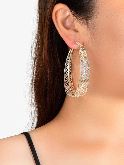 Ethnic Hollow out Geometric Big Statement Hoop Huggie Earrings Chunky Jewellery-0