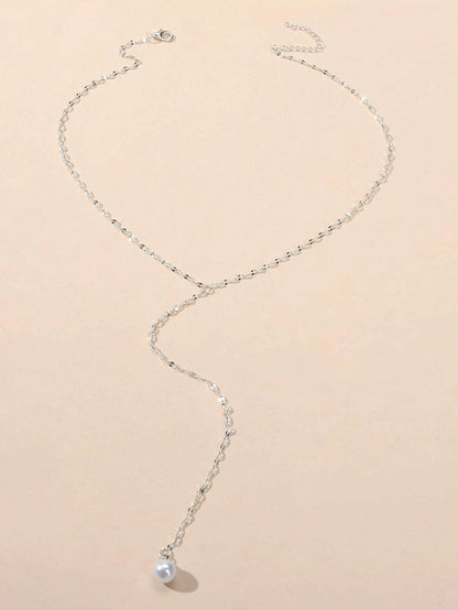 Pearl Silver Tone Long Chain Necklace Tassel Party Jewellery Women Accessories-1