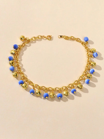 AU Local 1 pc Foot Beach Jewellery Chain Blue Beads Charm Anklet Bracelet Gift-1