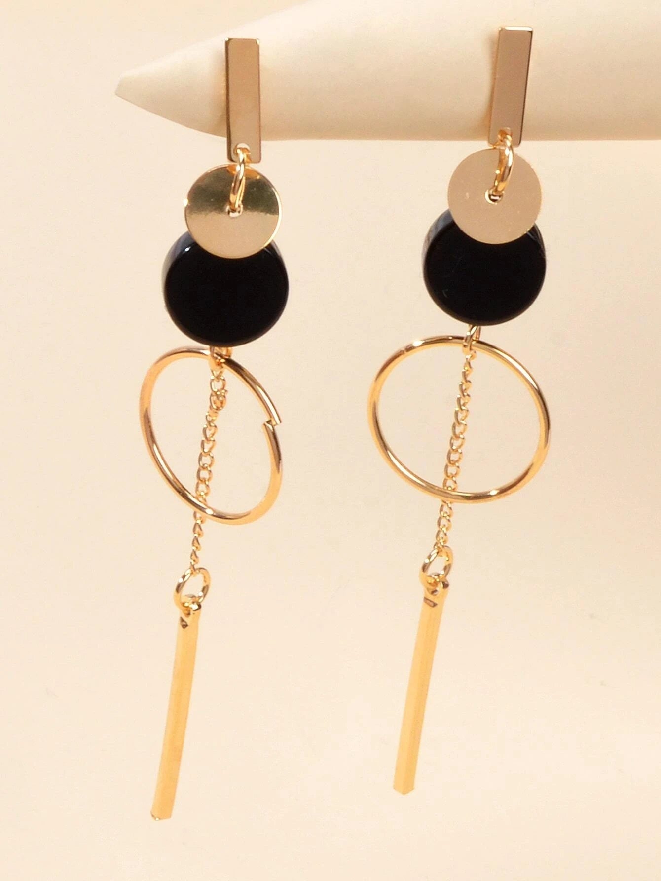 Gold Silver Round Circle Bar Geometric Drop Stud Tassel Earrings Accessories-1