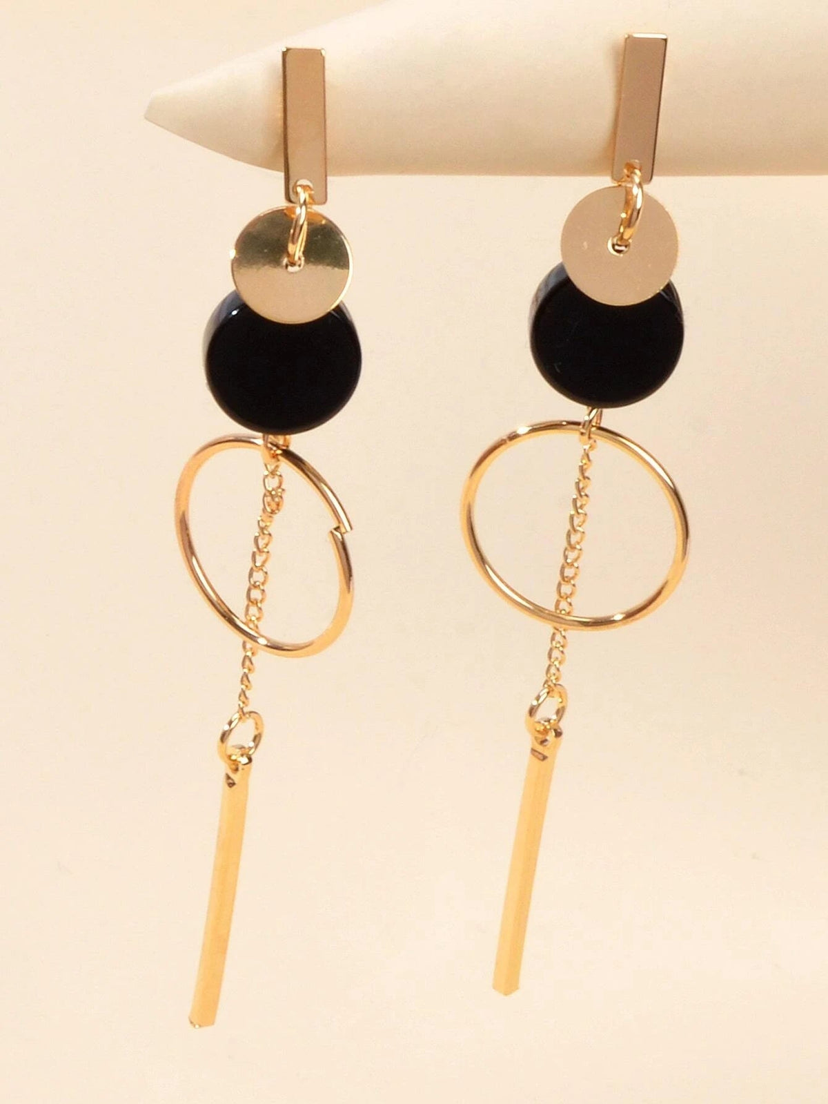 Gold Silver Round Circle Bar Geometric Drop Stud Tassel Earrings Accessories-1