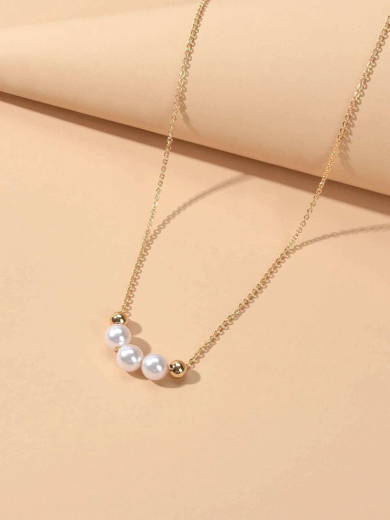 Fashion Jewellery Pearl Decor Gold Chain Necklace Wholesale Price Accessories-1