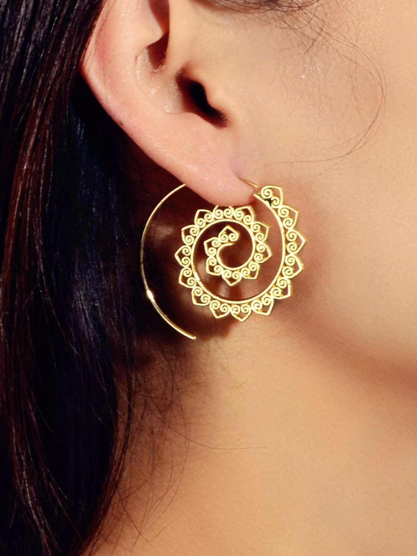 Boho Chic Gold Hollow out Geometric Hoop Earrings Fashion Party Accessories Gift-0