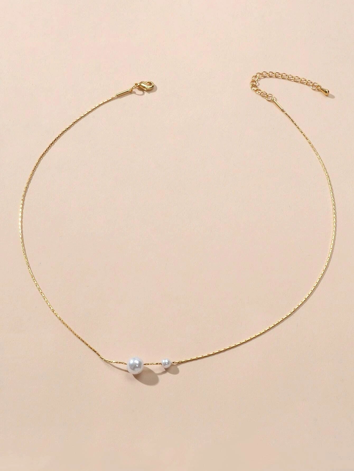 Fashion Pearl Decor Thin Gold Chain Necklace Bead Choker Collar Girl Teens Gift-1
