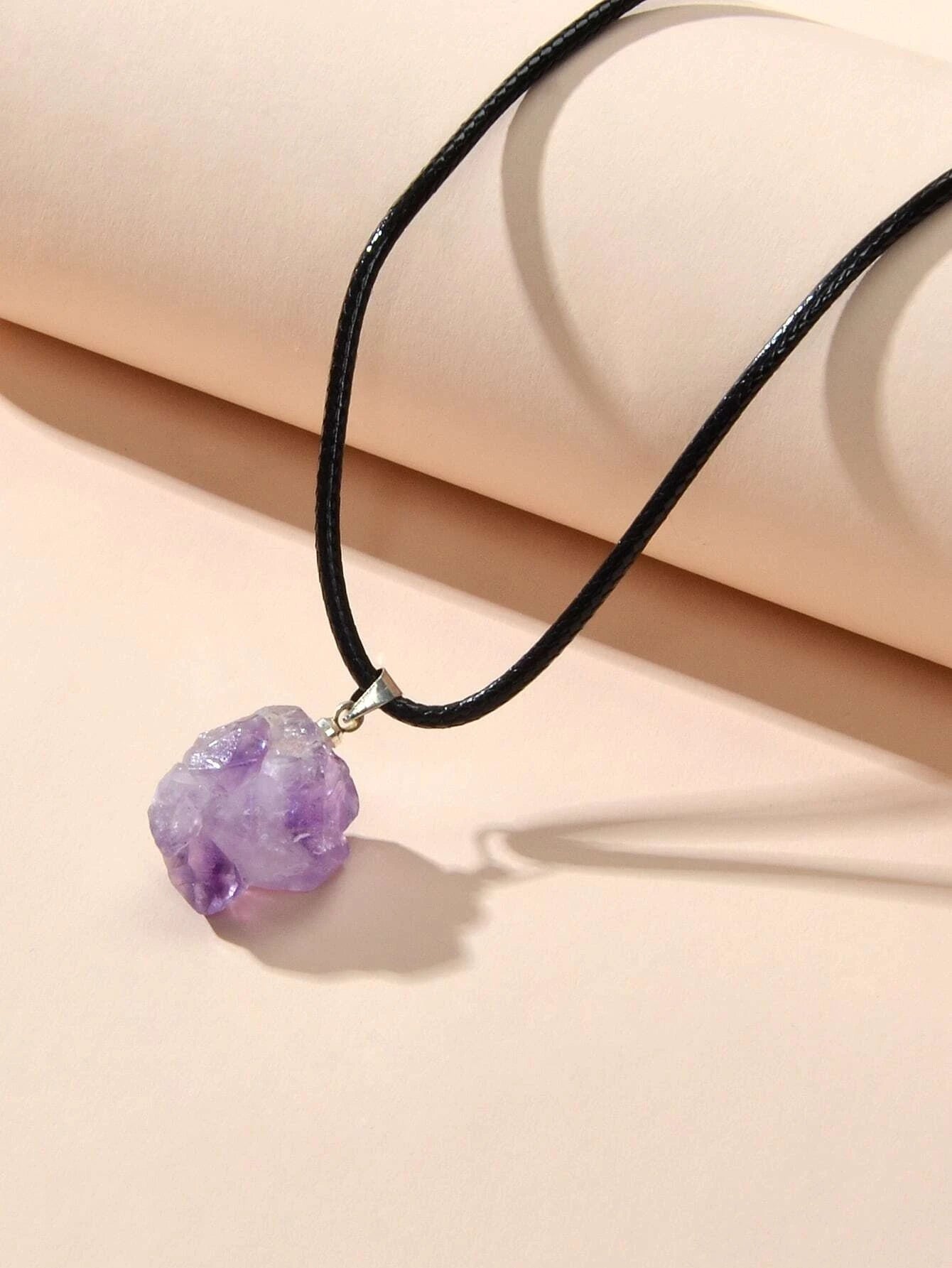 Purple Stone Jewellery 100% Natural Amethyst Quartz Crystal Charm Necklace Gift-1
