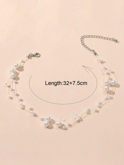 Handmade Multi-layer Chain Pearl String Choker Collar Necklace Women Accessory-1