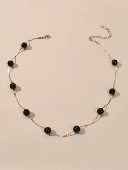 AU Post Fashion Accessories Black Beads Gold Chain Necklace Women Party Jewelry-1