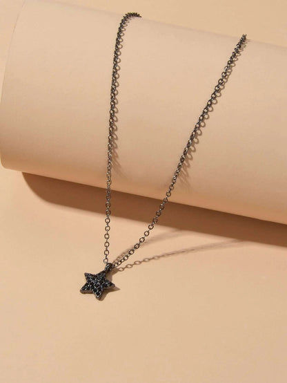 Fashion Rhinestone Jewellery Black Star Pendant Necklace Beautiful Choker Collar-1