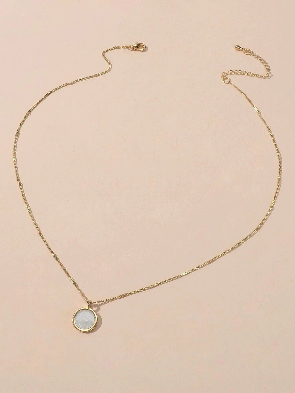 Textured Jewellery Gold Chain White Enamel Round Pendant Necklace Accessories-1