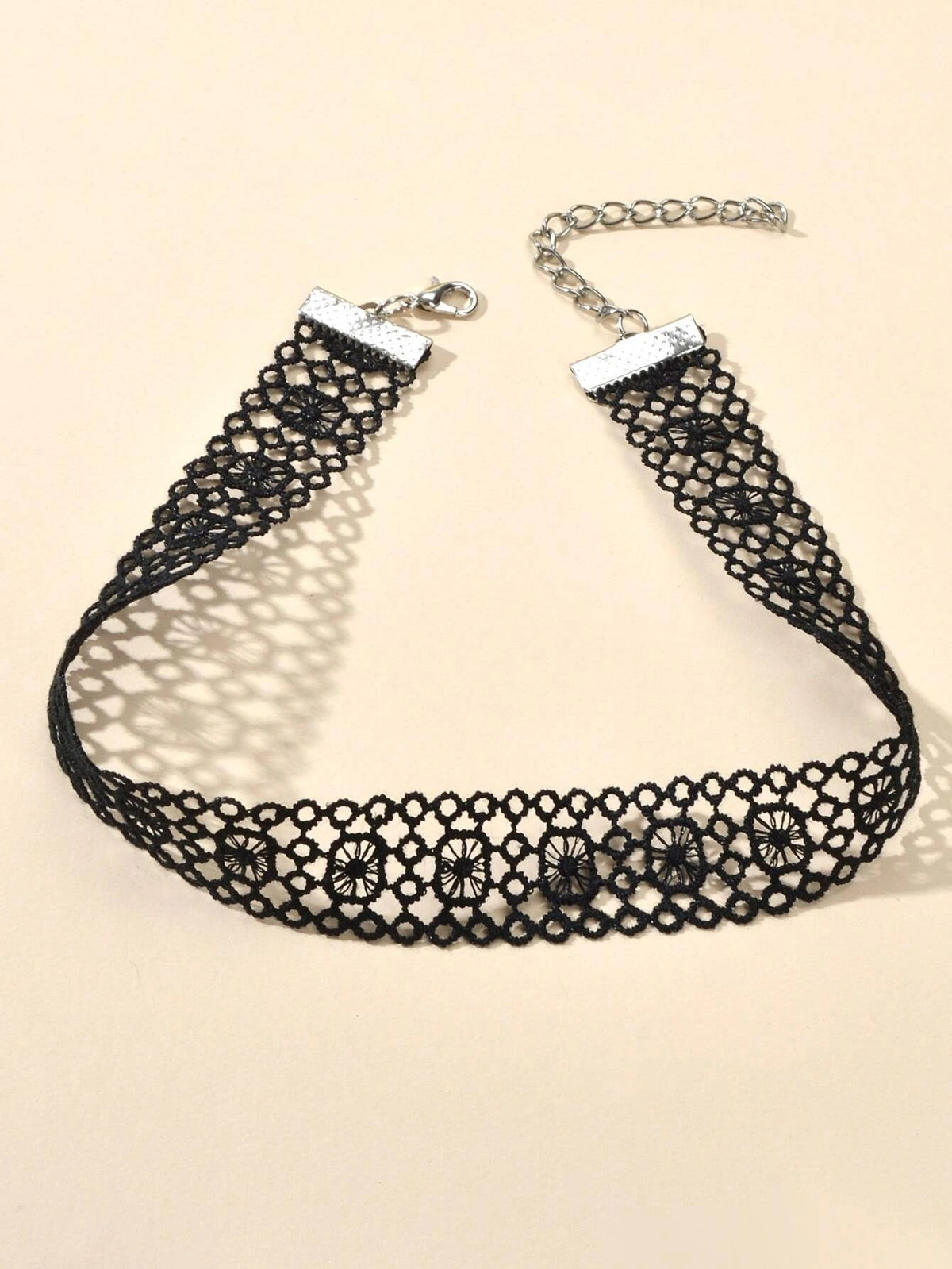 Black Hollow Out Lace Pattern Gothic 90s Tattoo Choker Punk Halloween Necklace-1