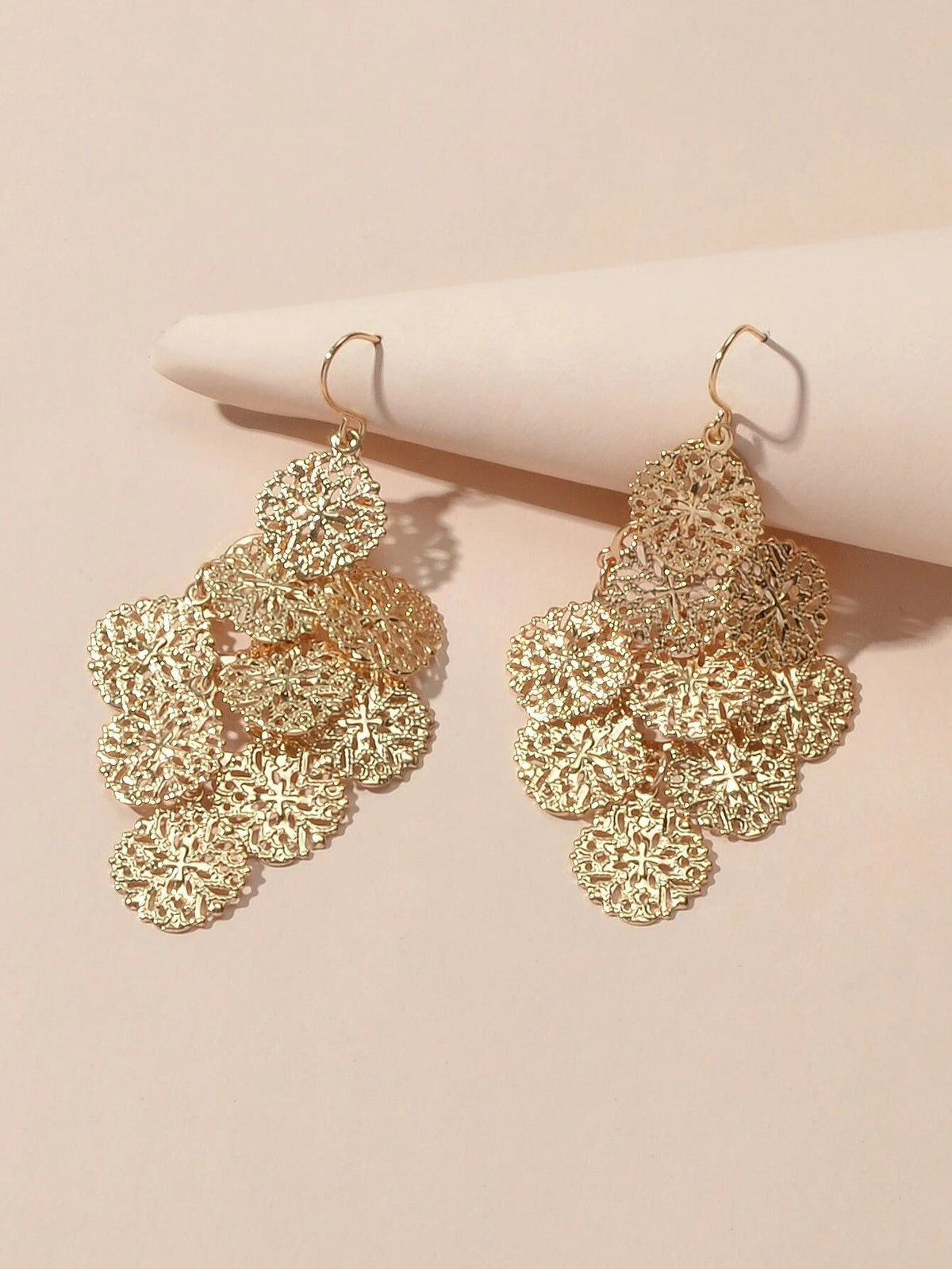 Fashion Jewellery Gold Hollow out Disc Charm Dangle Earrings Women Accessories-1