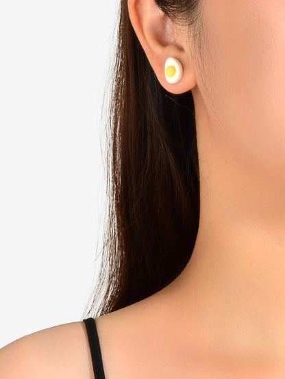 Cartoon Egg Cheese Stud Asymmetric Hypoallergenic Earrings Funny Gifts for Women-1