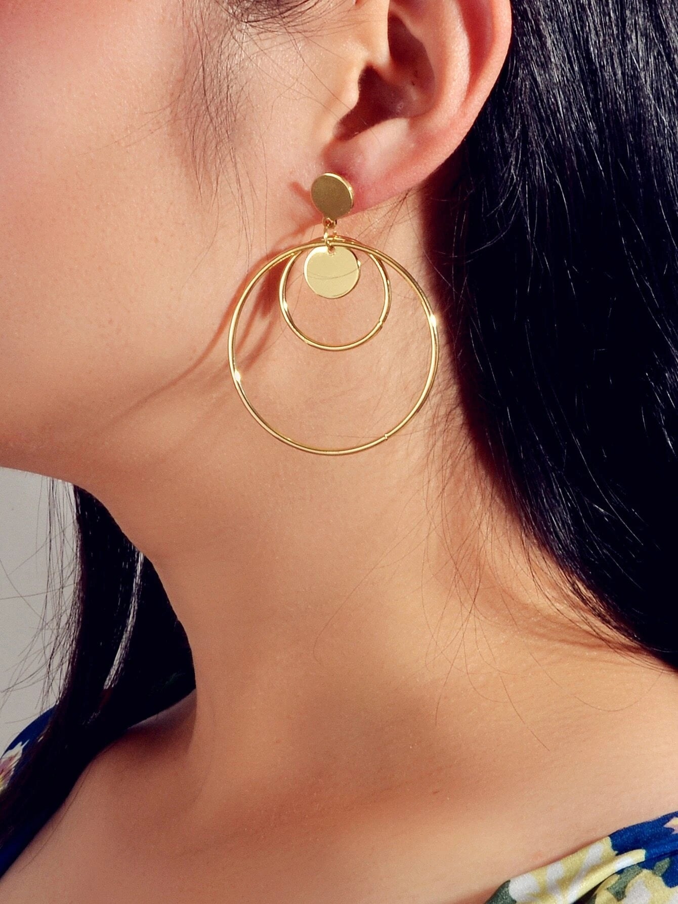 Fashion Gold Silver Circle Disc Charm Dangle Hoop Earrings Stunning Accessories-1