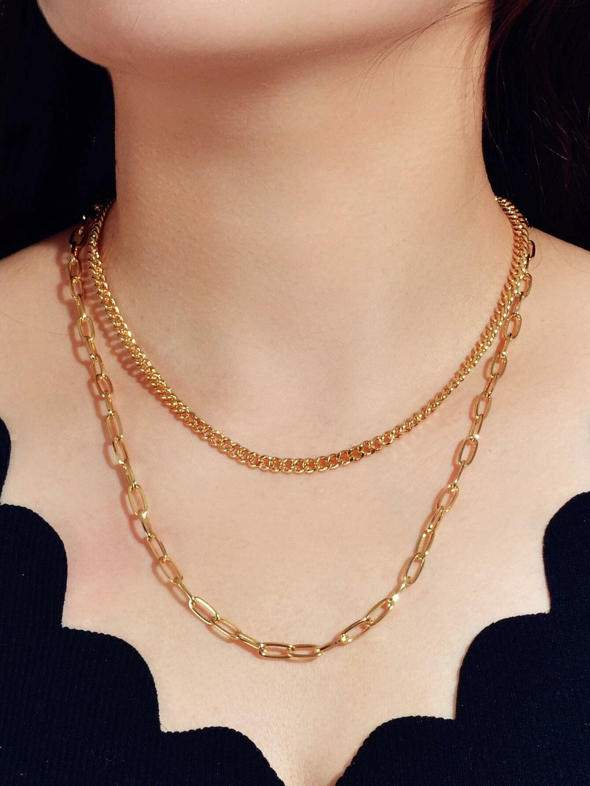 AU Stock 2pcs Chunky Link Chain Statement Layered Necklace Punk Rock Accessories-0