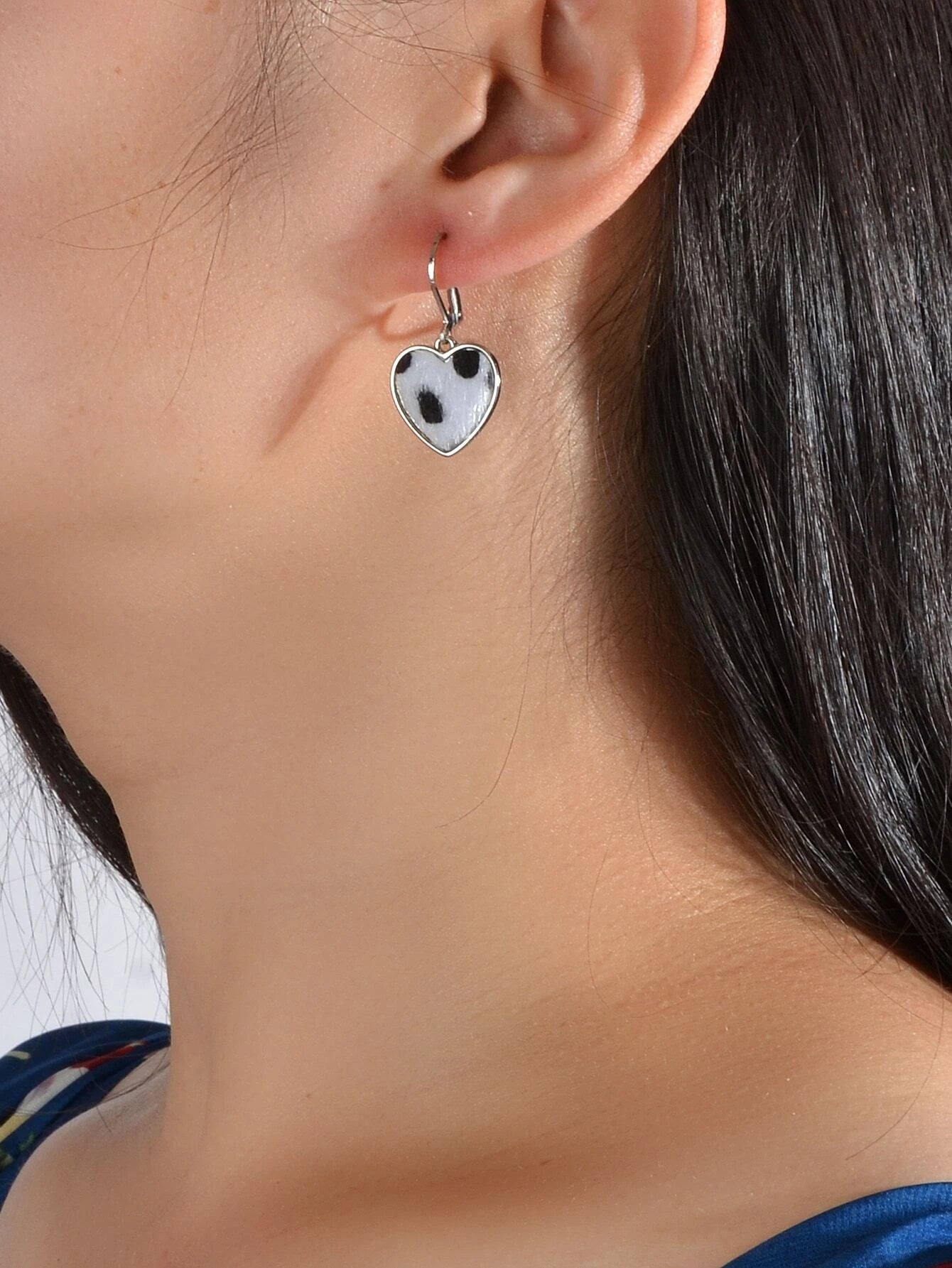 New Silver Metal White Leopard Love Heart Drop Earrings Women Fashion Jewellery-0