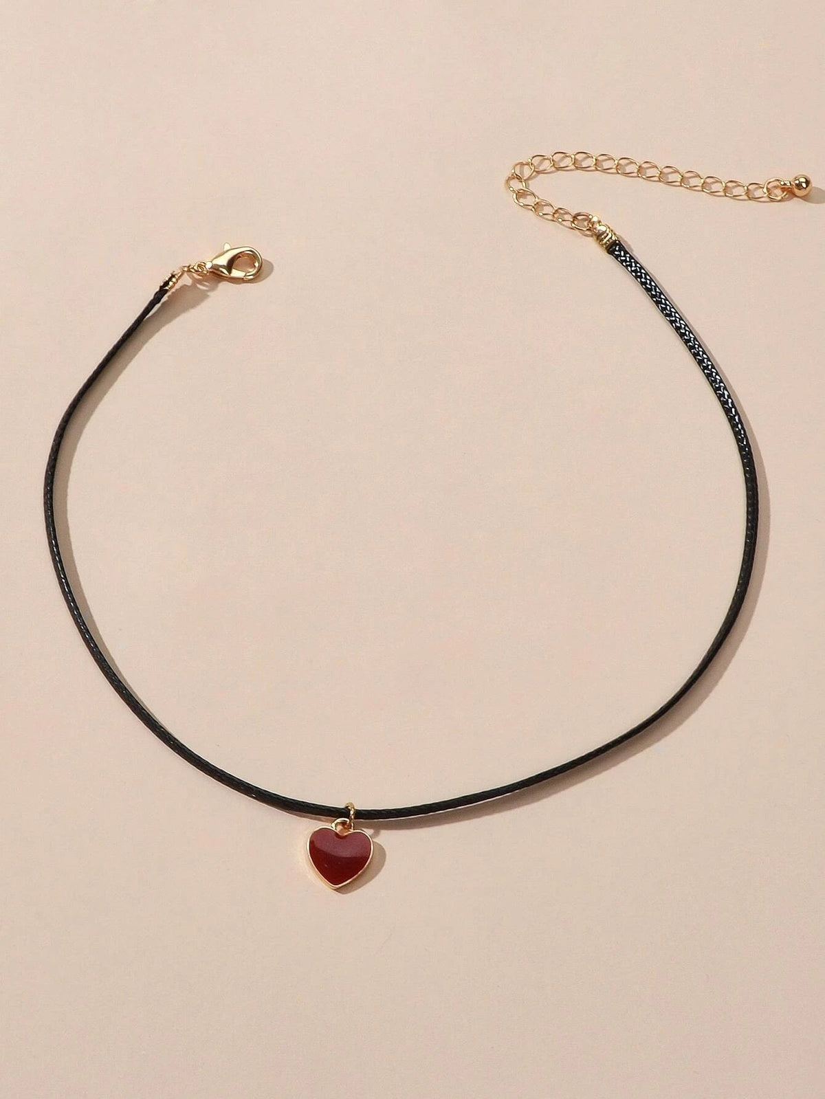 Fashion Jewellery Black Pu Leather Chain Red Heart Charm Women Choker Necklace-1