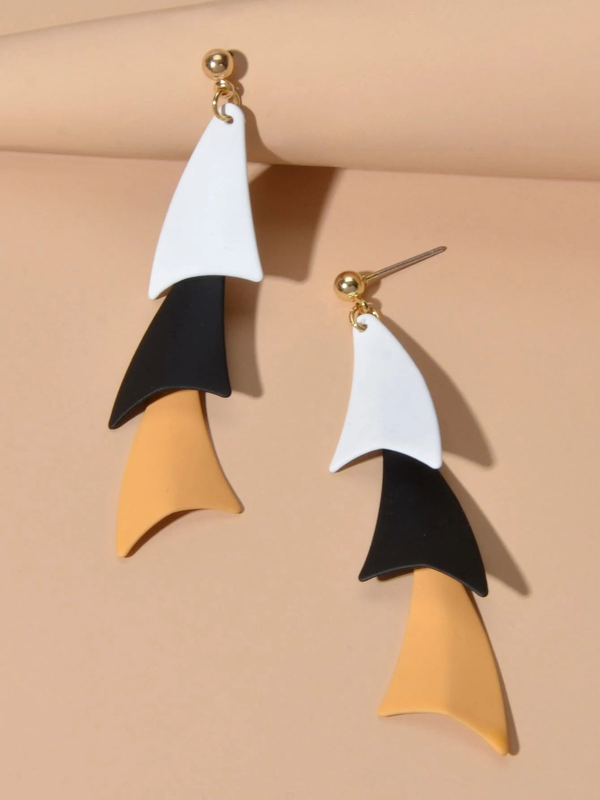 Tiered Black White Orange Geometric Drop Earrings Women Girls Stud Accessories-1