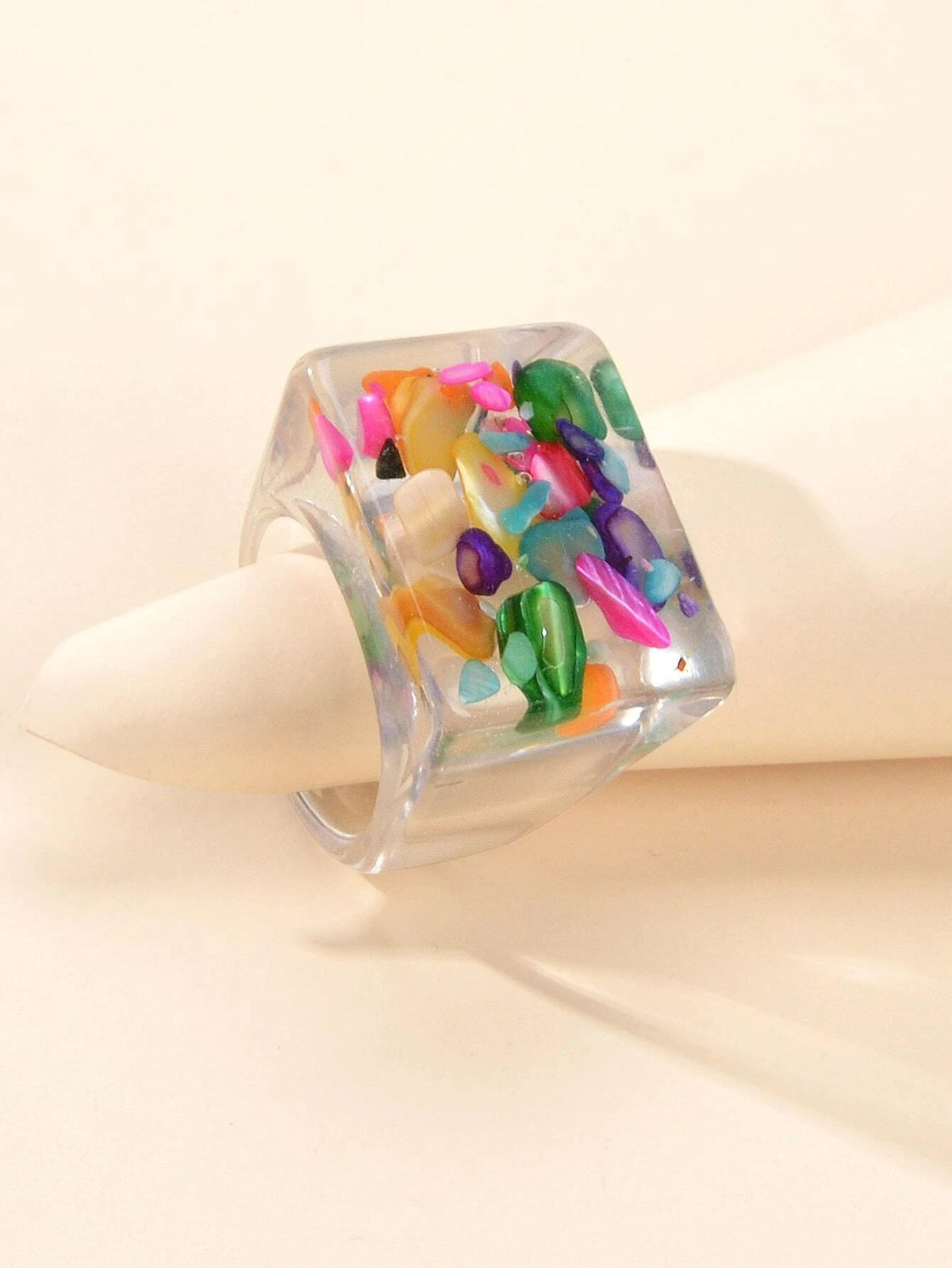 Transparent Trendy Colorful Stone Square Acrylic Chunky Ring Designer Jewellery-0