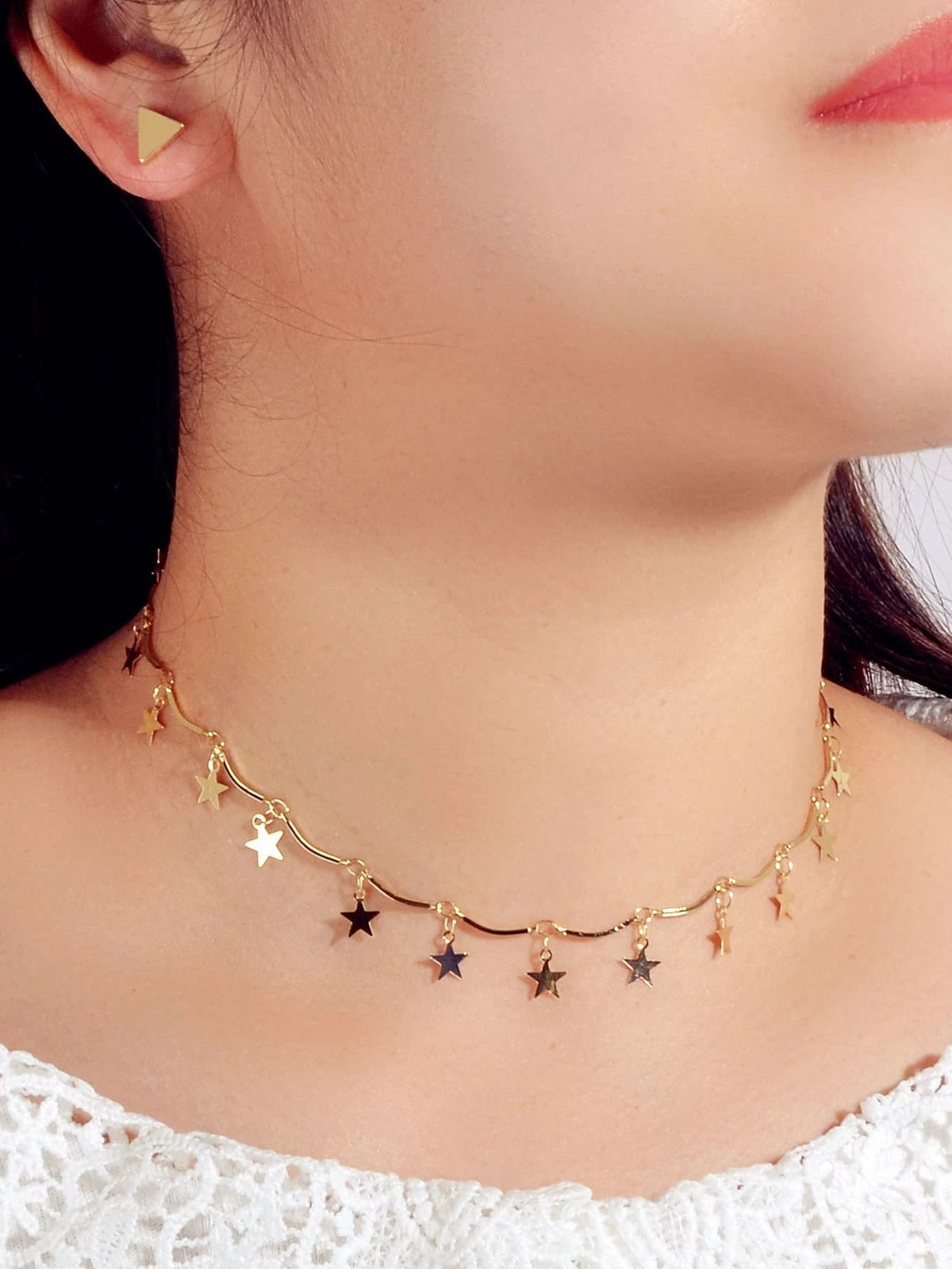 Jewellery set Fashion Gold Stars Charm Statement Necklace Triangle Stud Earrings-1