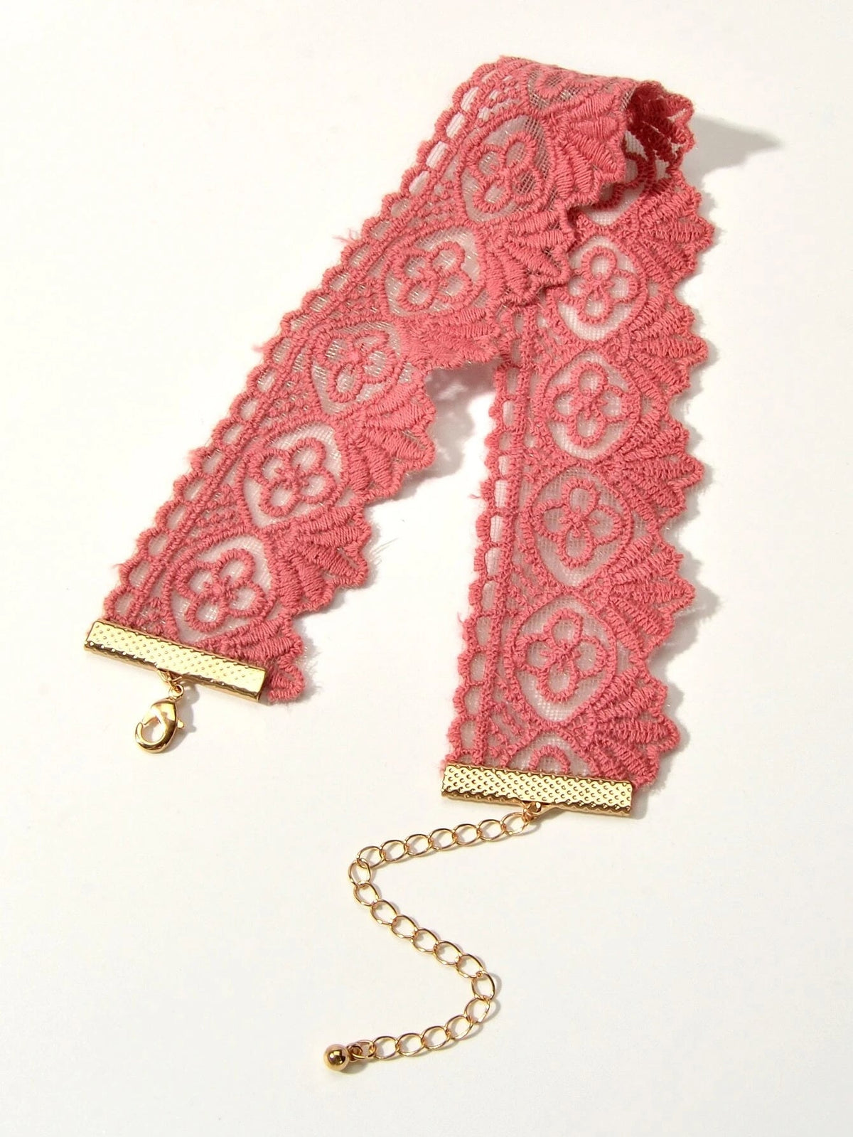 Solid Pink Lace Flower Geometric Pattern Gothic 90s Tattoo Choker Necklace Teens-2